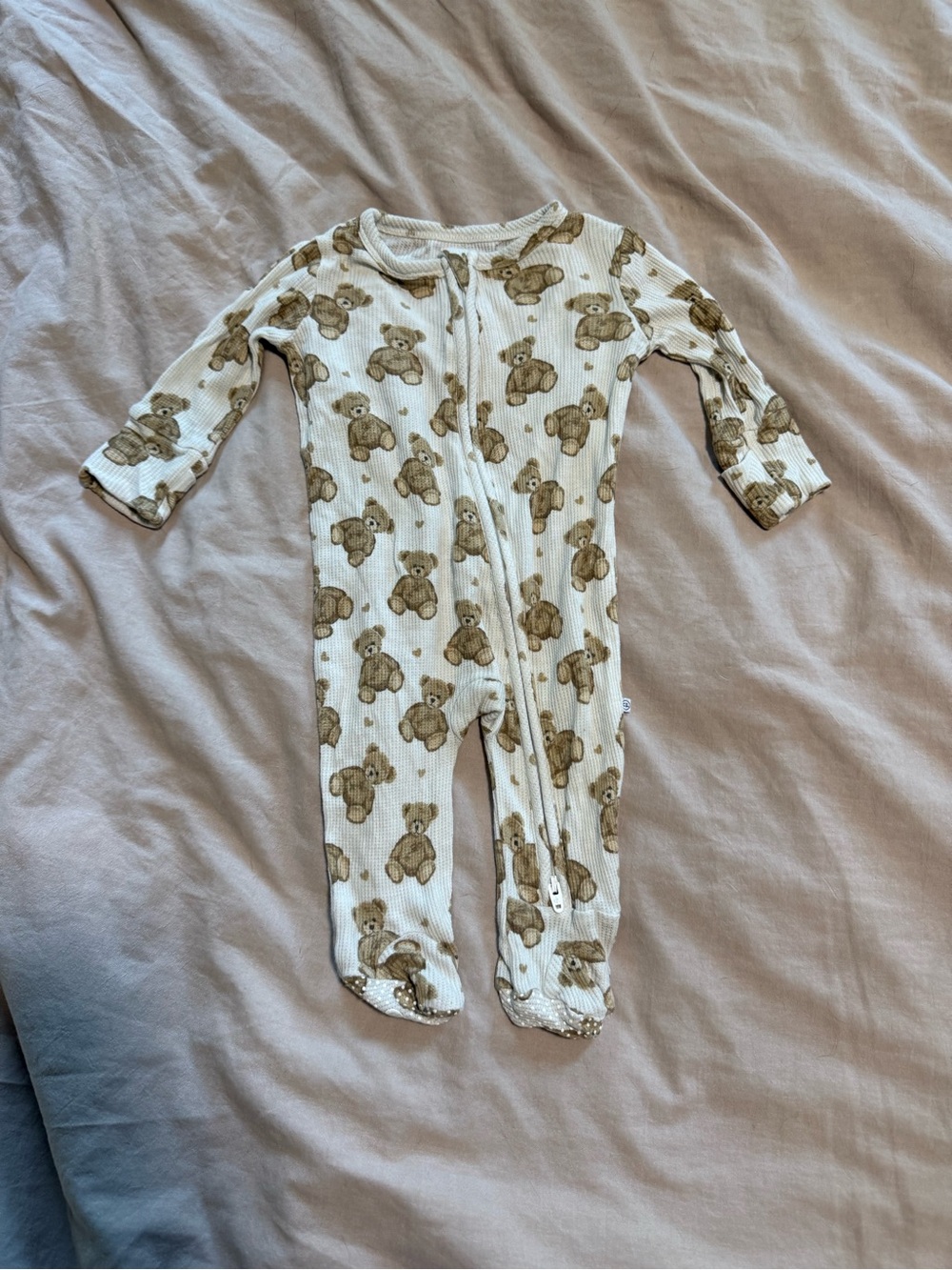 Beary Sweet Bamboo Waffle Zipper Footie